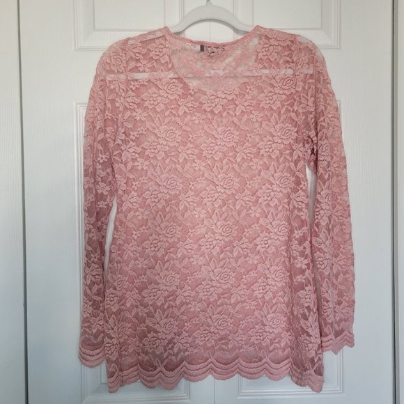 Pink lace overlay long sleeves shirt - Picture 4 of 5